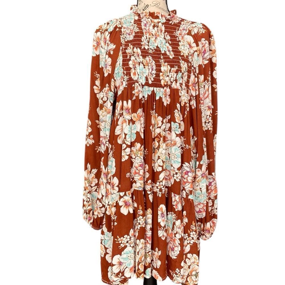 Cotton Emporium Turtleneck Floral Long Sleeve Mini Dress in Size L Made in USA